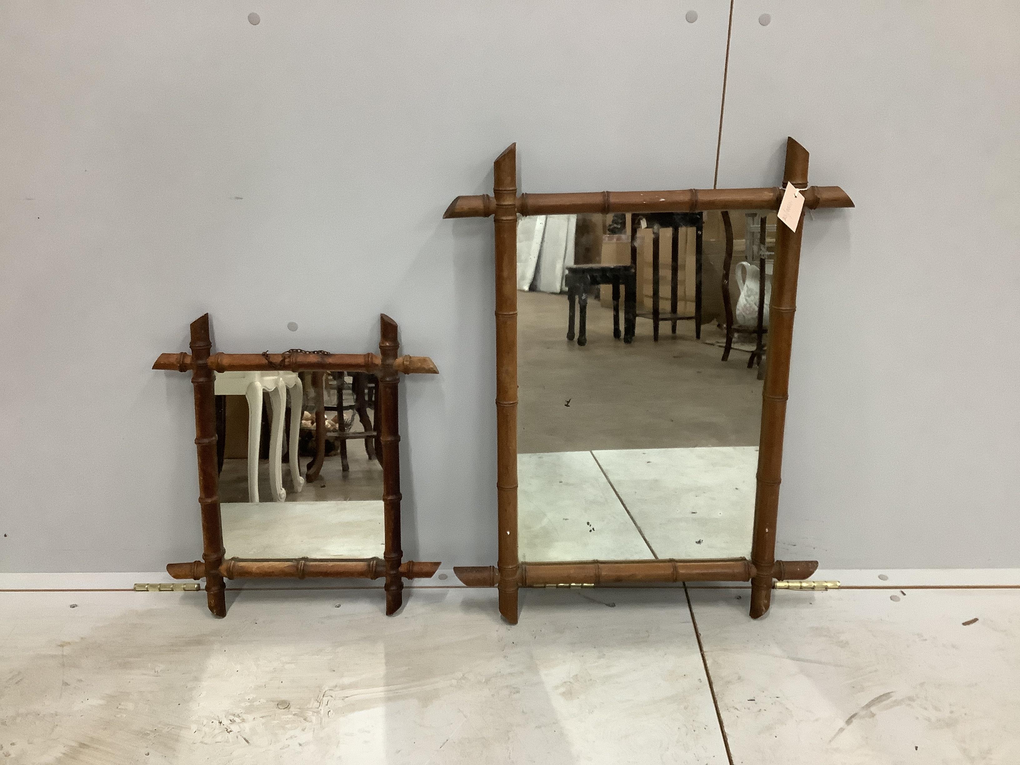 Two late 19th century French rectangular faux bamboo wall mirrors, larger width 56cm, height 75cm